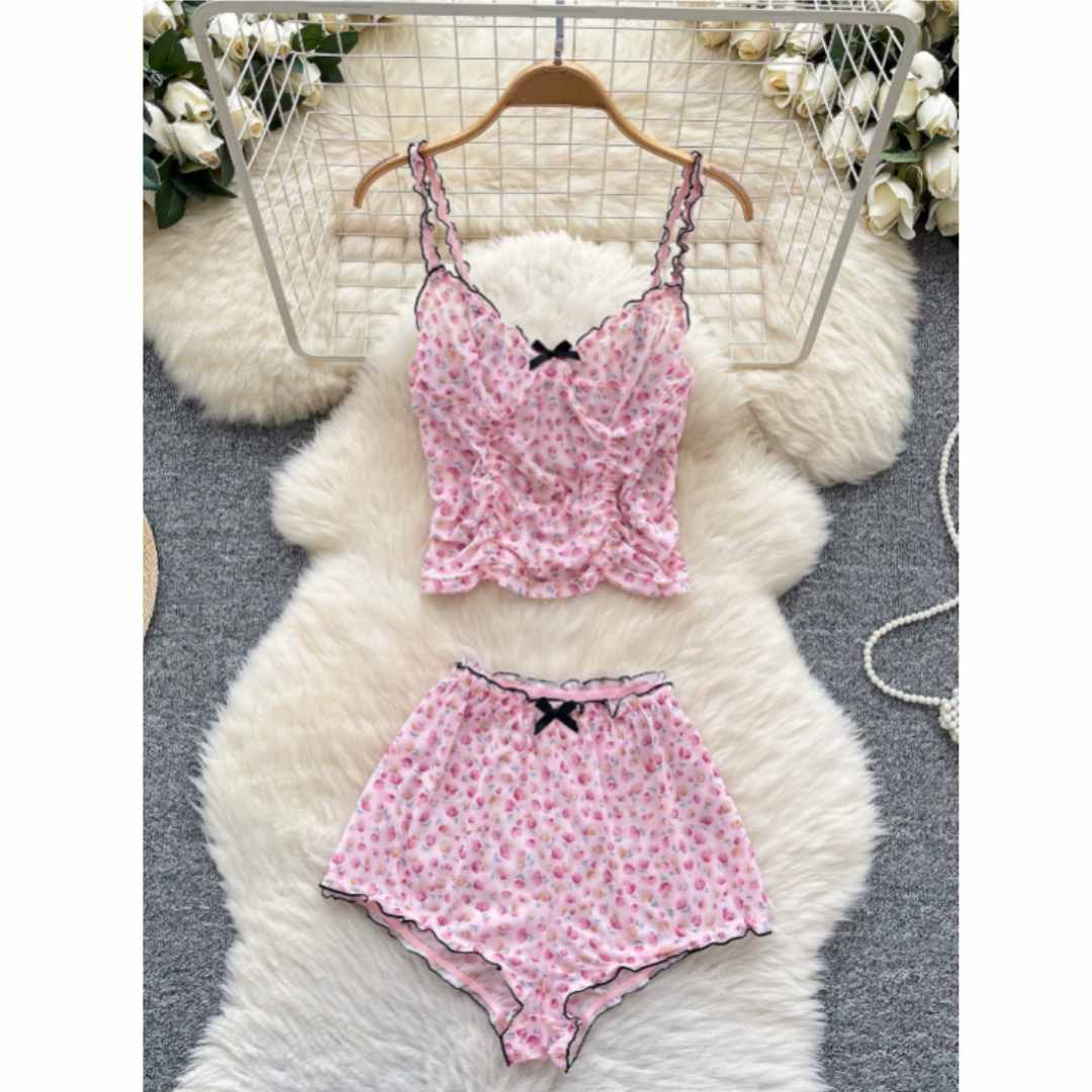 Romper Floral Print - Dames Zoete Huispakken Bloemenprint Gerimpelde Bandjes