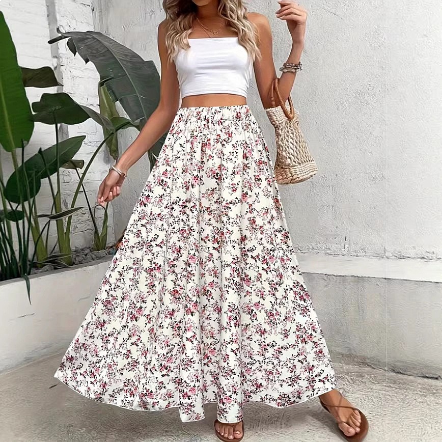 Midi Skirt Floral - Bohemien midi rok met bloemenprint voor