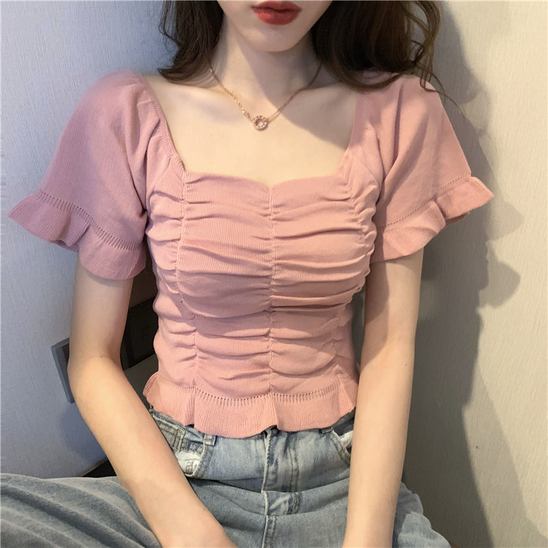 Crop Top Crochet - Gebreide modeblouse Dames Ruffle Jeugd Elegante