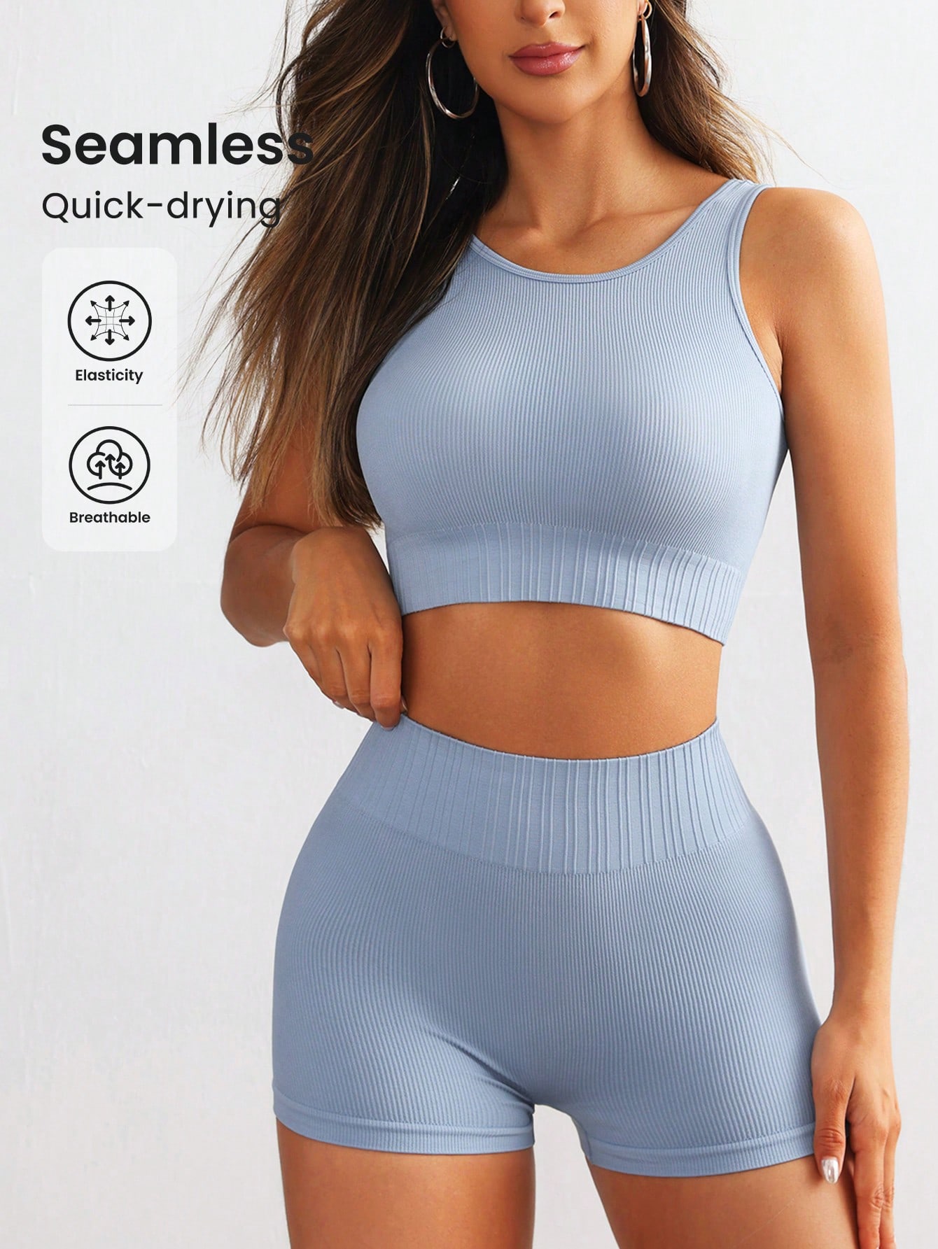 Crop Top Crochet - Dames Seamless Geribbelde Yoga Set Mouwloos